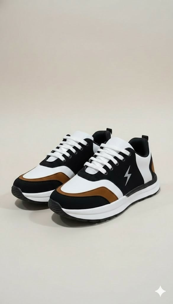 Men’s Premium Colorblock Sneakers – Black, White & Brown