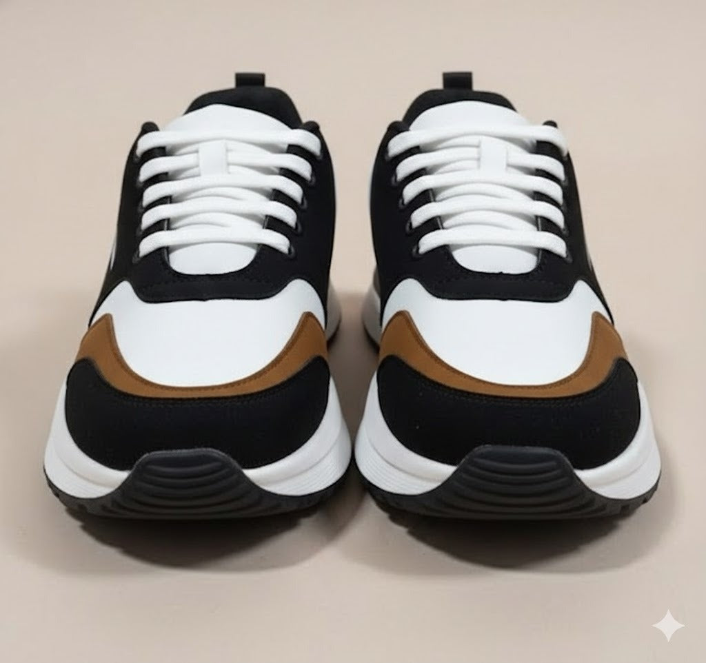 Men’s Premium Colorblock Sneakers – Black, White & Brown
