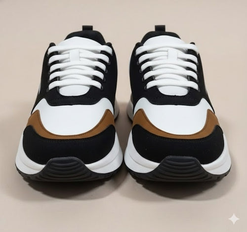 Men’s Premium Colorblock Sneakers – Black, White & Brown