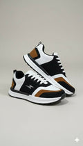 Men’s Premium Colorblock Sneakers – Black, White & Brown