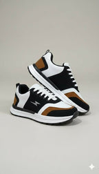 Men’s Premium Colorblock Sneakers – Black, White & Brown