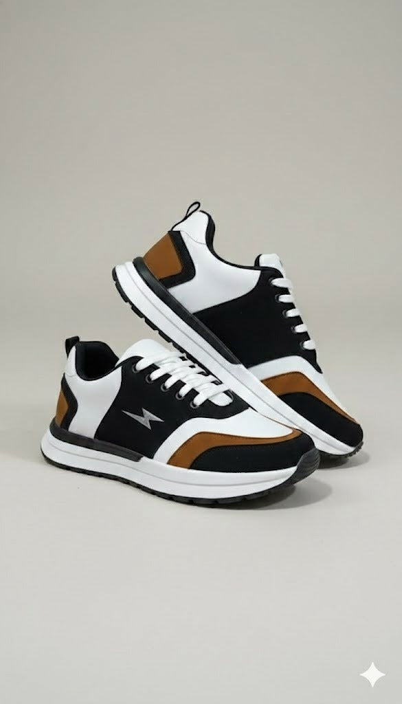 Men’s Premium Colorblock Sneakers – Black, White & Brown