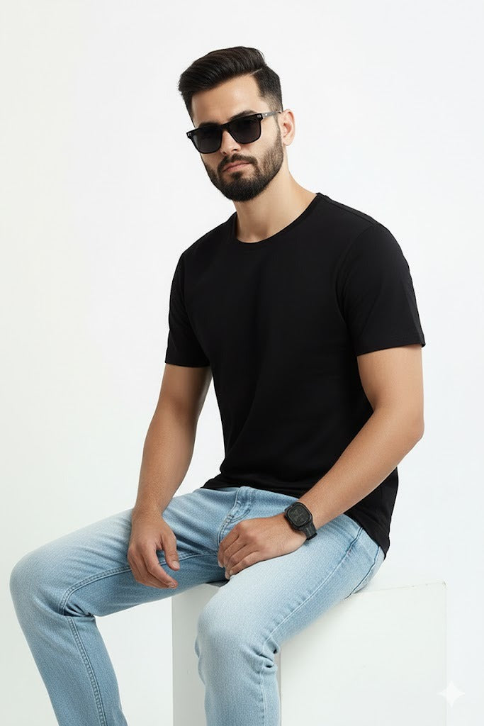 Men’s Classic Black Cotton T-Shirt | Slim Fit