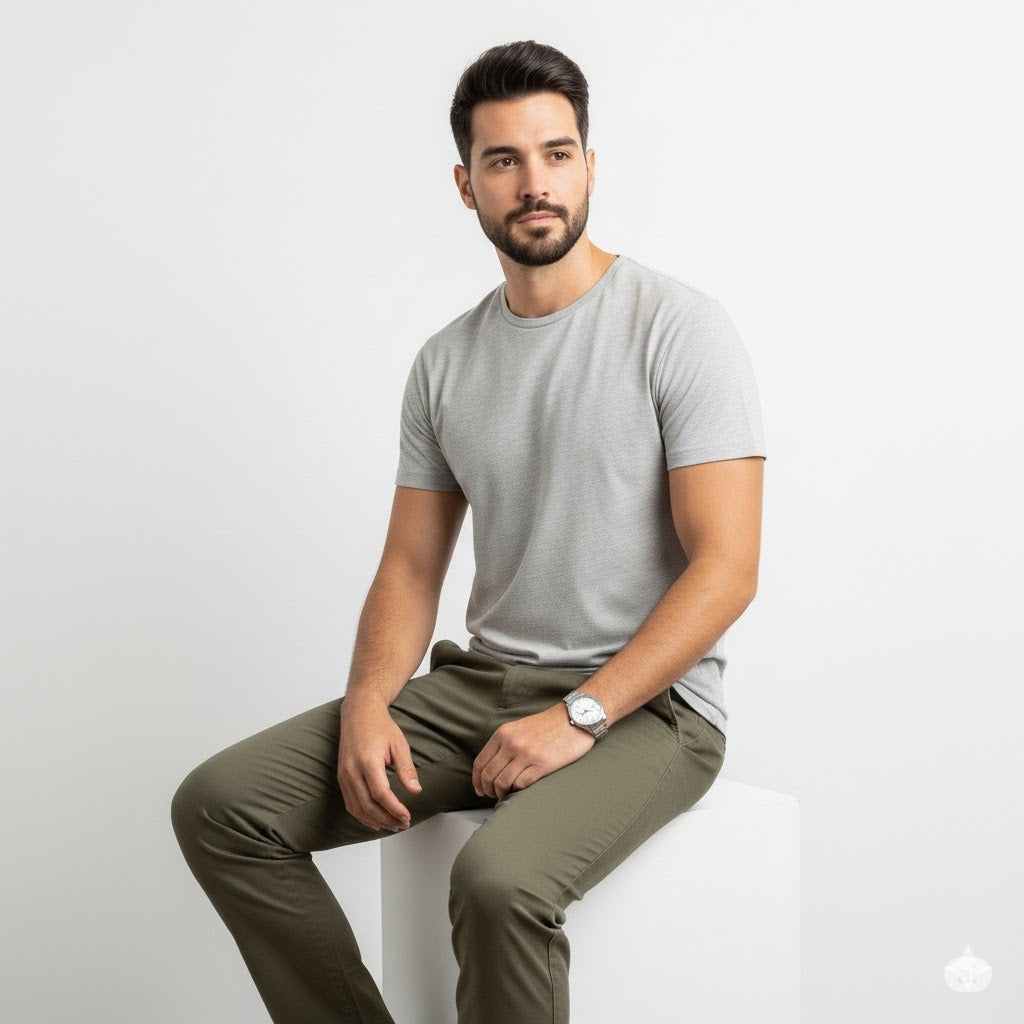 Men’s Light Grey Slim Fit Cotton T-Shirt
