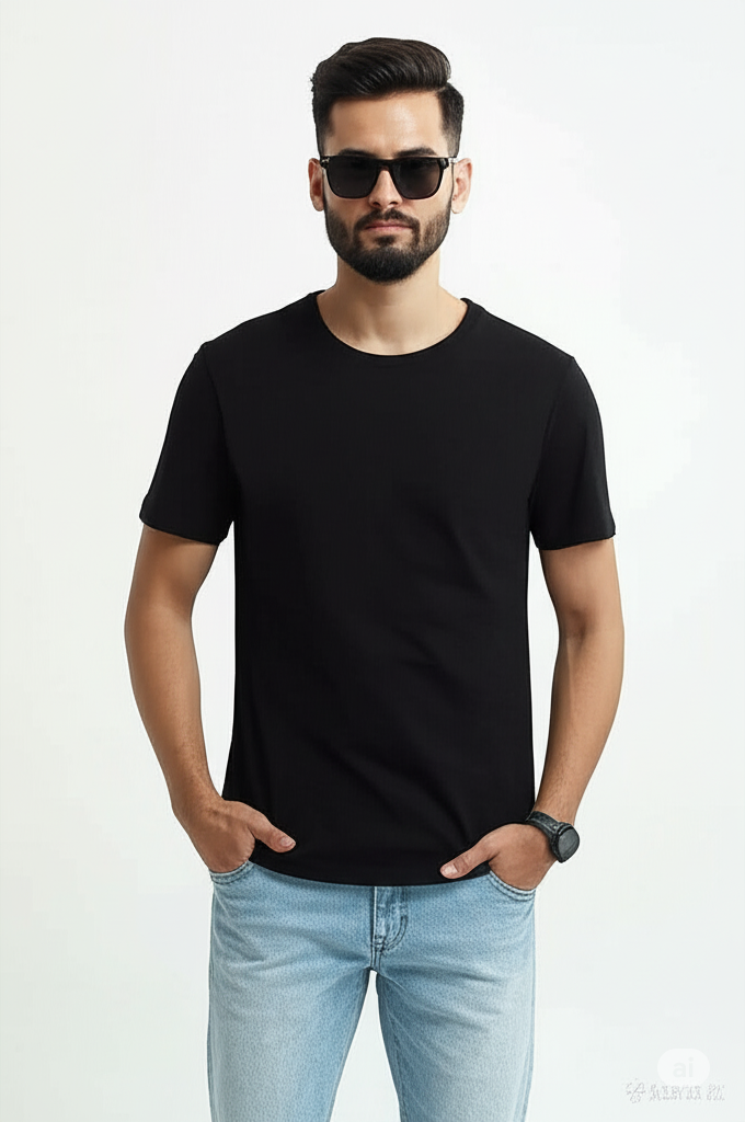 Men’s Classic Black Cotton T-Shirt | Slim Fit
