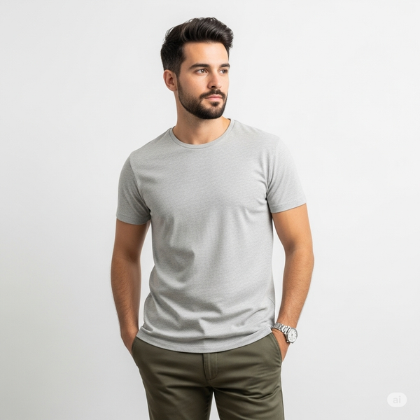 Men’s Light Grey Slim Fit Cotton T-Shirt